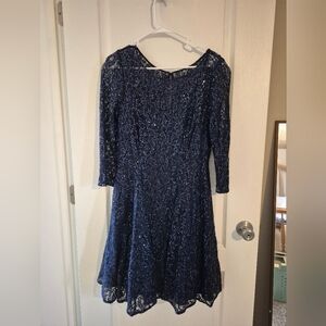 SLNY Navy Lace Dress Fits Like A 10